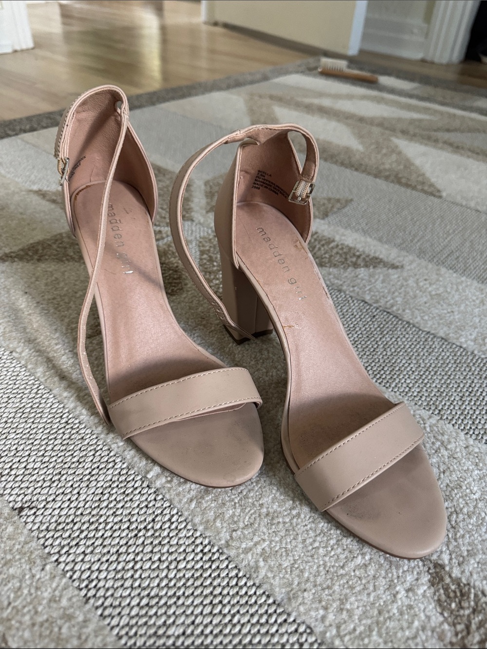 Madden Girl Nude Ankle-Strap Block Heels
